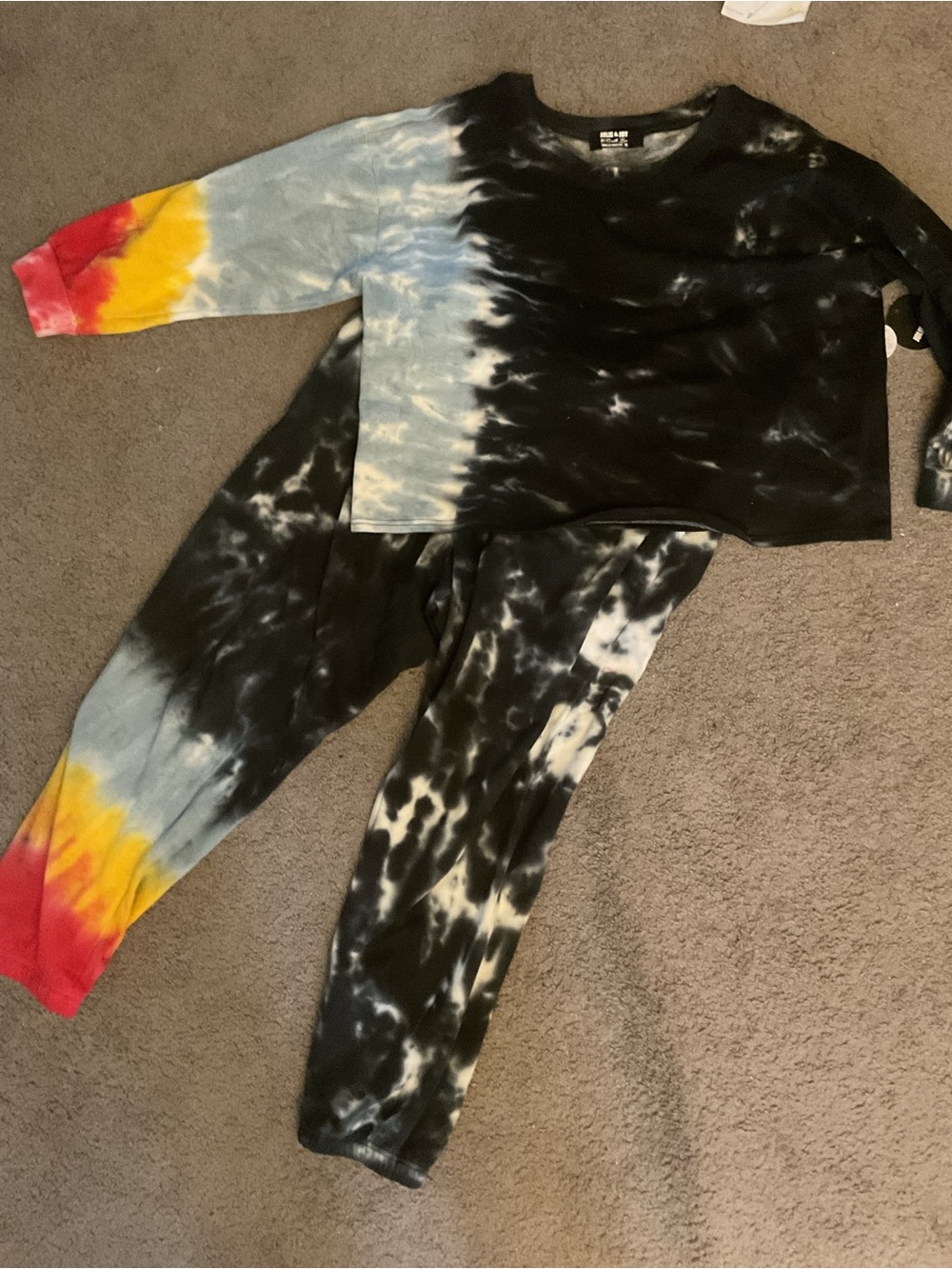 NWT Jolie & Joy Tie Dye Blue Rainbow Sweashirt & sweatpants set Loungwear sz 2X